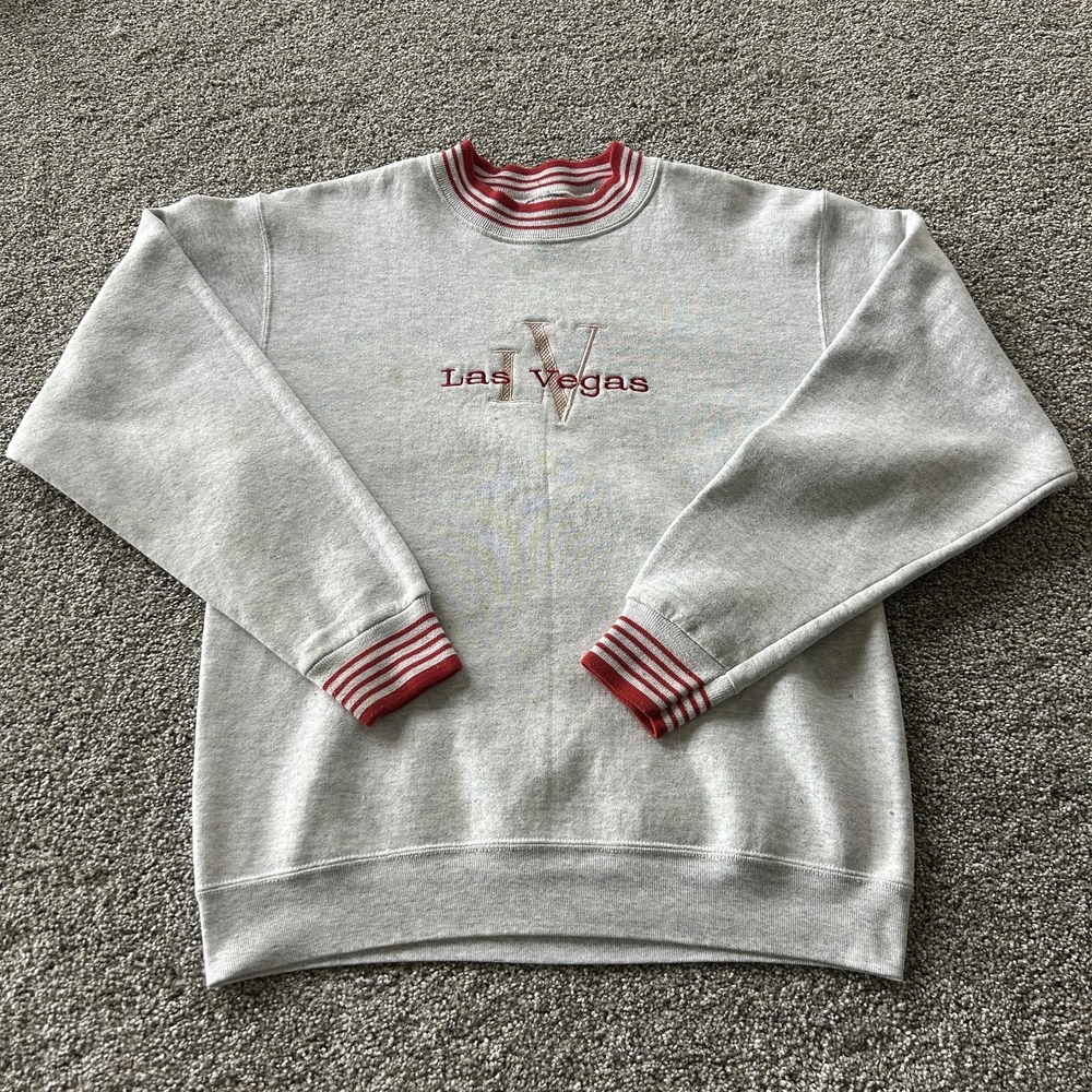 Vintage Oneita Sweatshirt Mens M Gray Fleece Pullover Crewneck Las Vegas Logo
